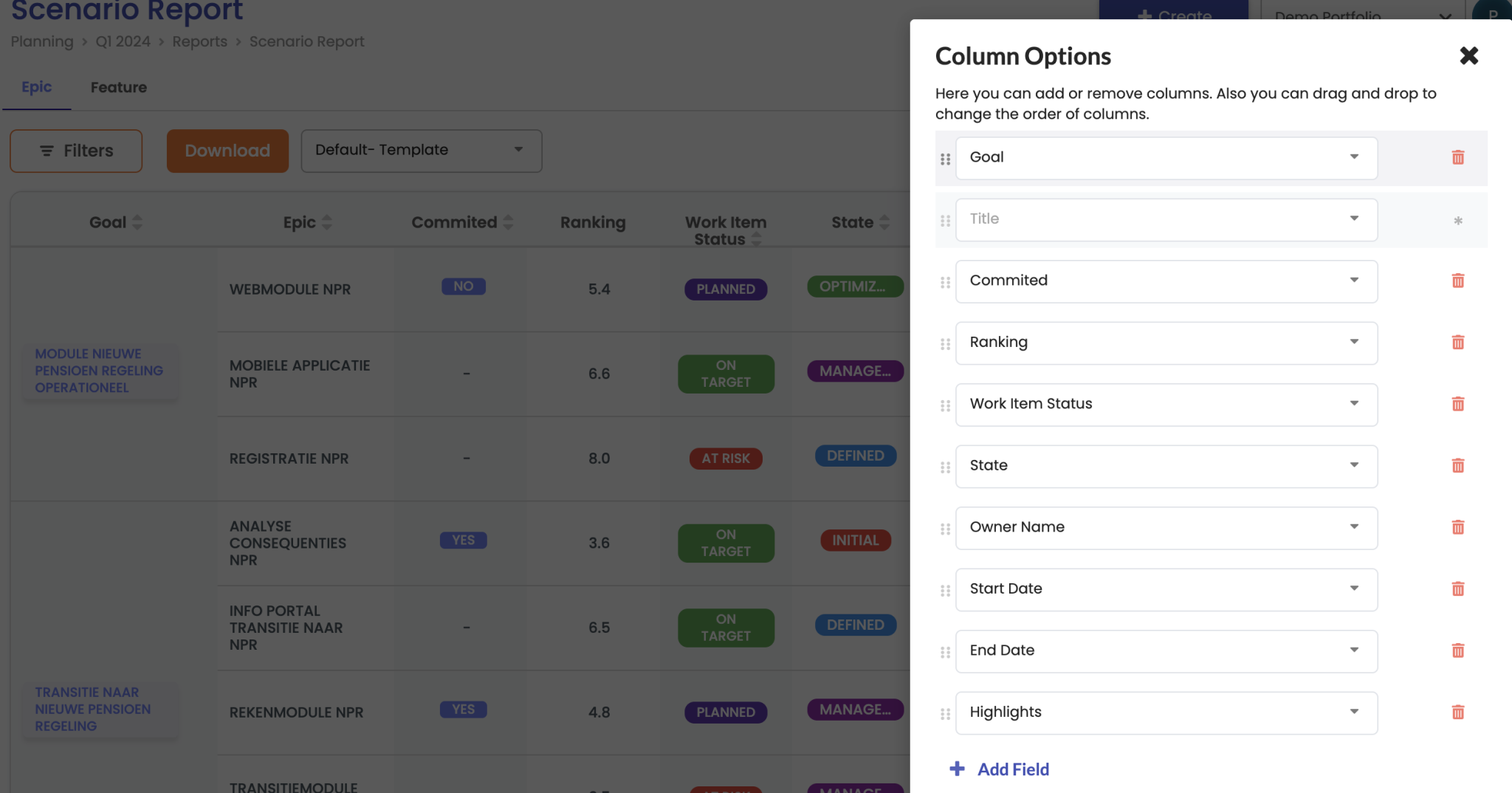 Portfolio Management Customization